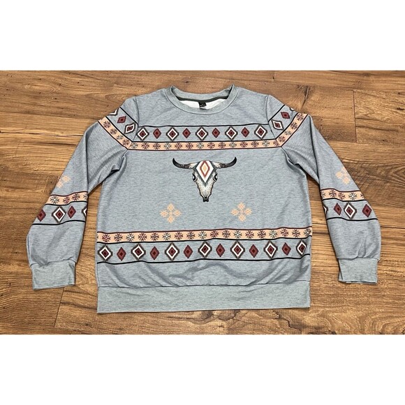 Emery Rose Sweatshirt Womens Large Aztec Western Pullover Cowgirl Graphic Rodeo - Picture 3 of 12
